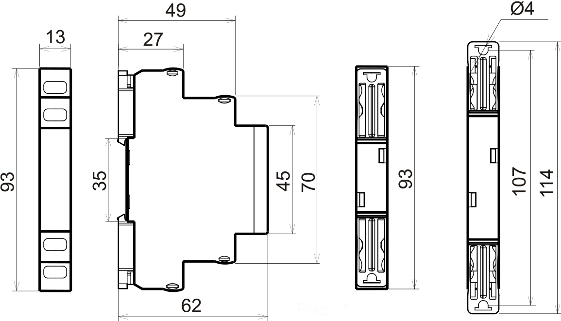 Габариты корпуса 13мм -13*92*63