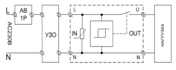 Схема подключения УЗМ с АВ1Р + УЗО