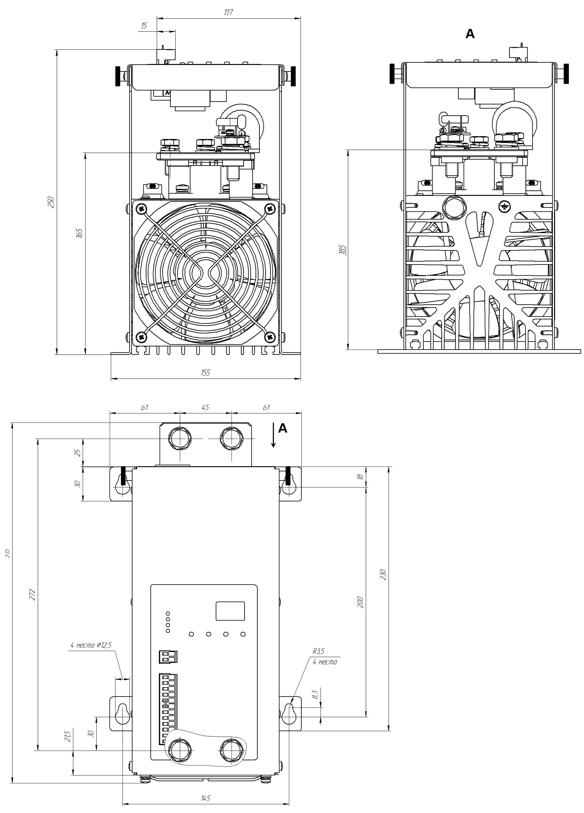Габаритные и установочные размеры регуляторов мощности ТРМ-1М-300