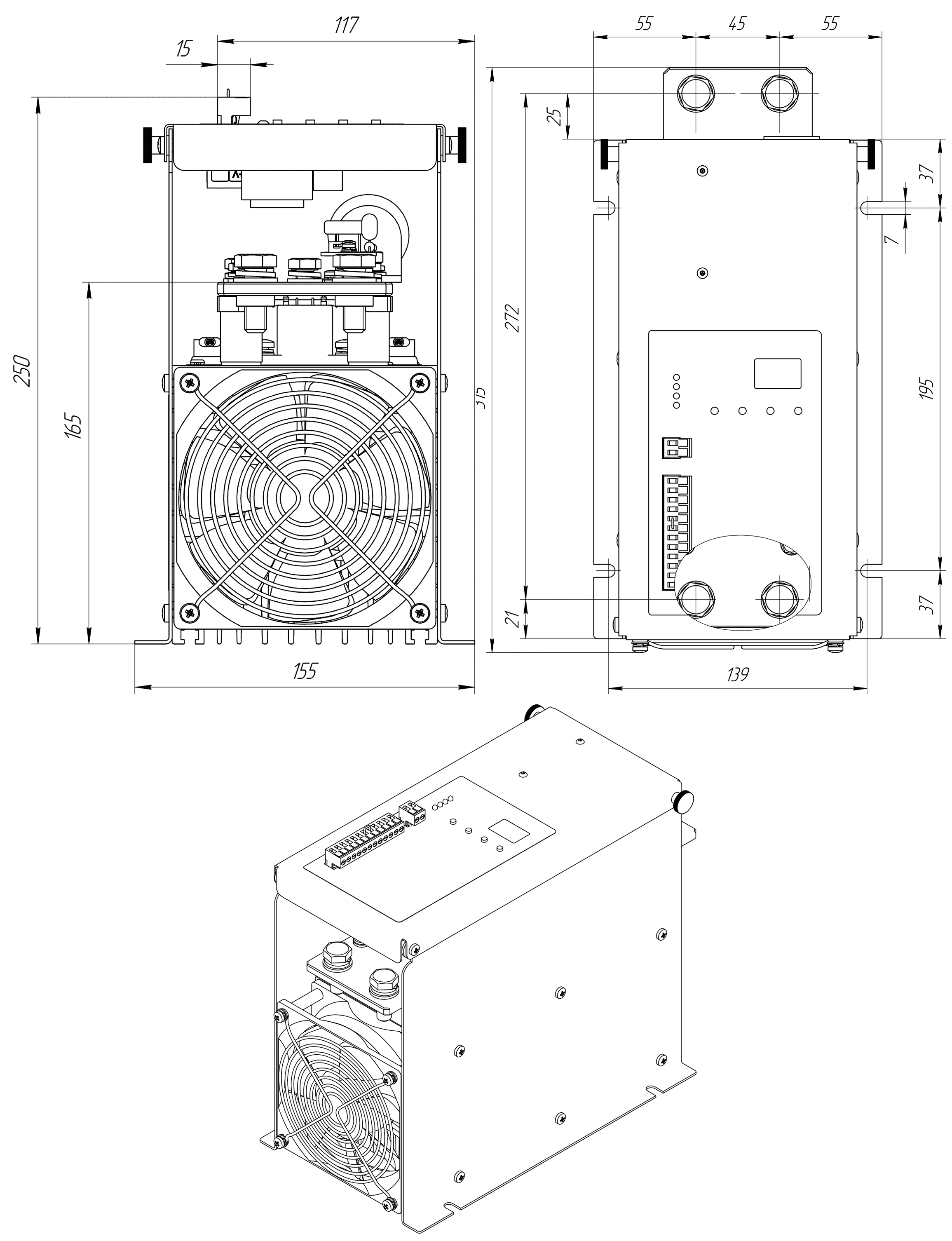 Габаритные и установочные размеры регуляторов мощности ТРМ-1М-380