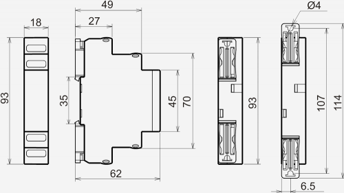 Габаритные размеры реле в корпусе 18*93*62 мм